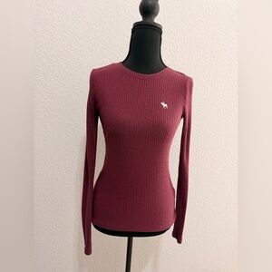 Abercrombie Kids Plum Ribbed Top Girls Casual Cozy Layering Knitwear